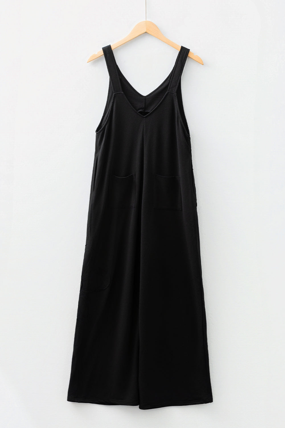 Black Solid Color Raw Seam Big Flower Patched Loose Overall Jumpsuit